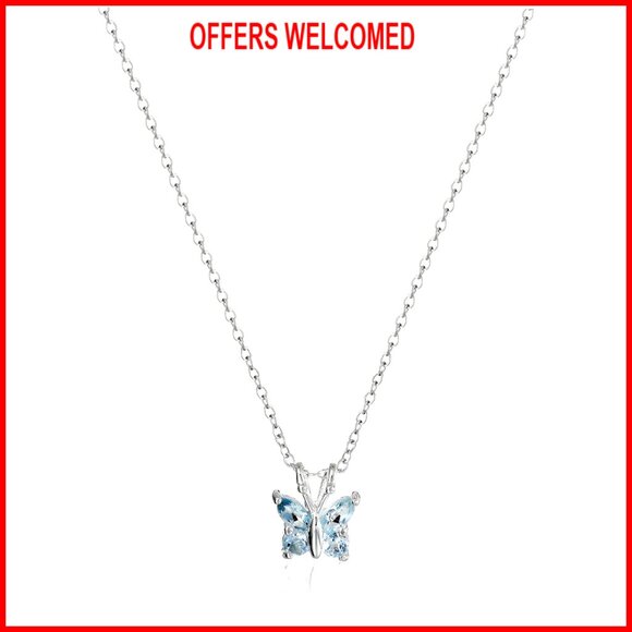Sterling Silver Topaz Butterfly Pendant Necklace 18